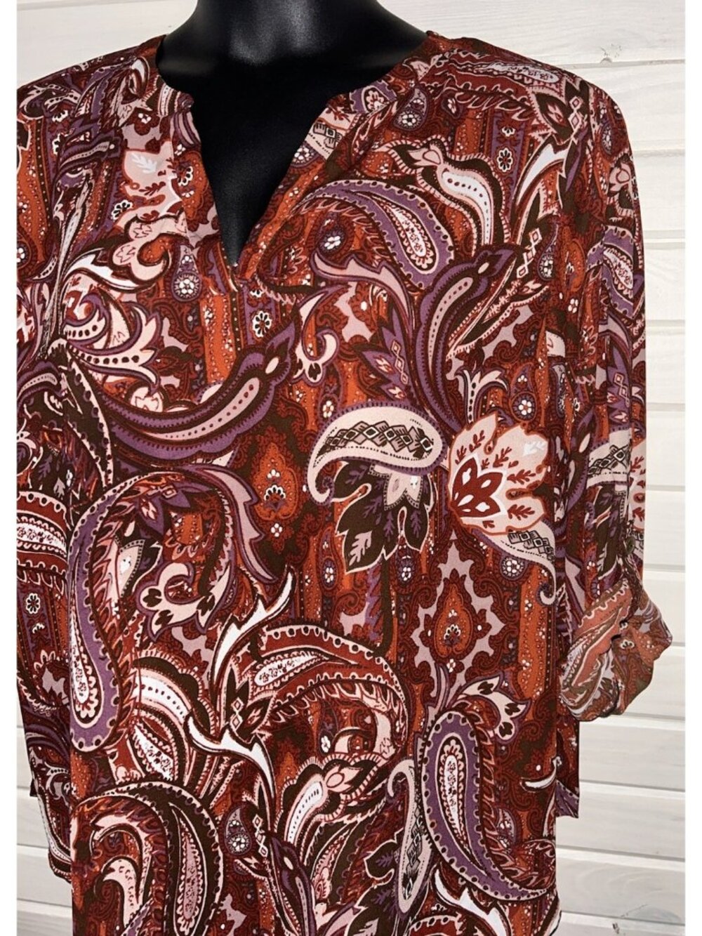 Maurices Sz PLUS 2X Atwood Paisley 3/4 Sleeve Popover Blouse Relaxed Fit EUC